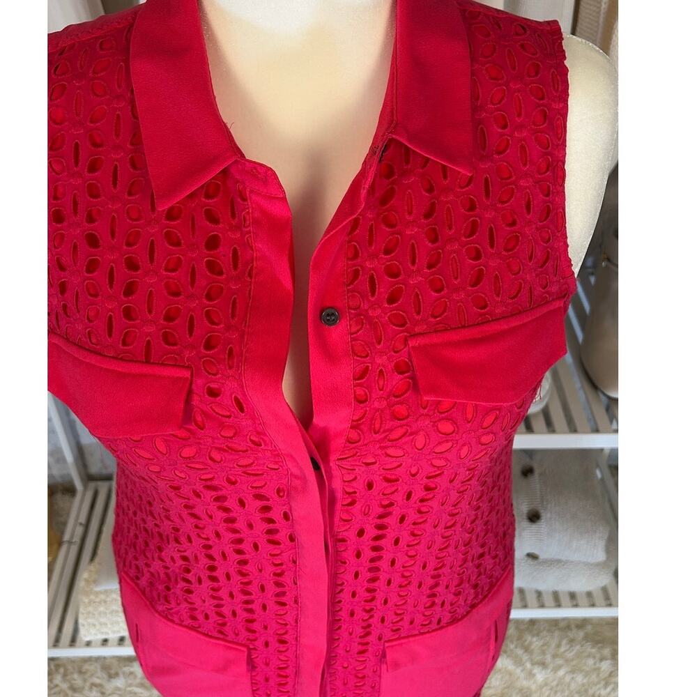 Cece Women's Sz 10 Bright Pink Lined Eyelet Sleeveless Sheath Shirt Dress #0327 - Picture 4 of 14